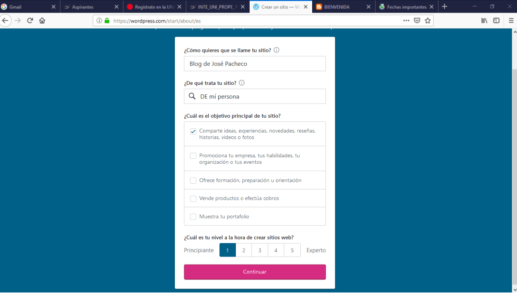 Actividad 3 Creacion de blog en WordPress