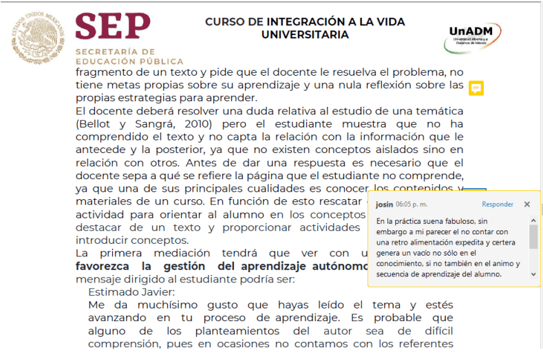 Captura de pantalla notas de Estudiar en línea